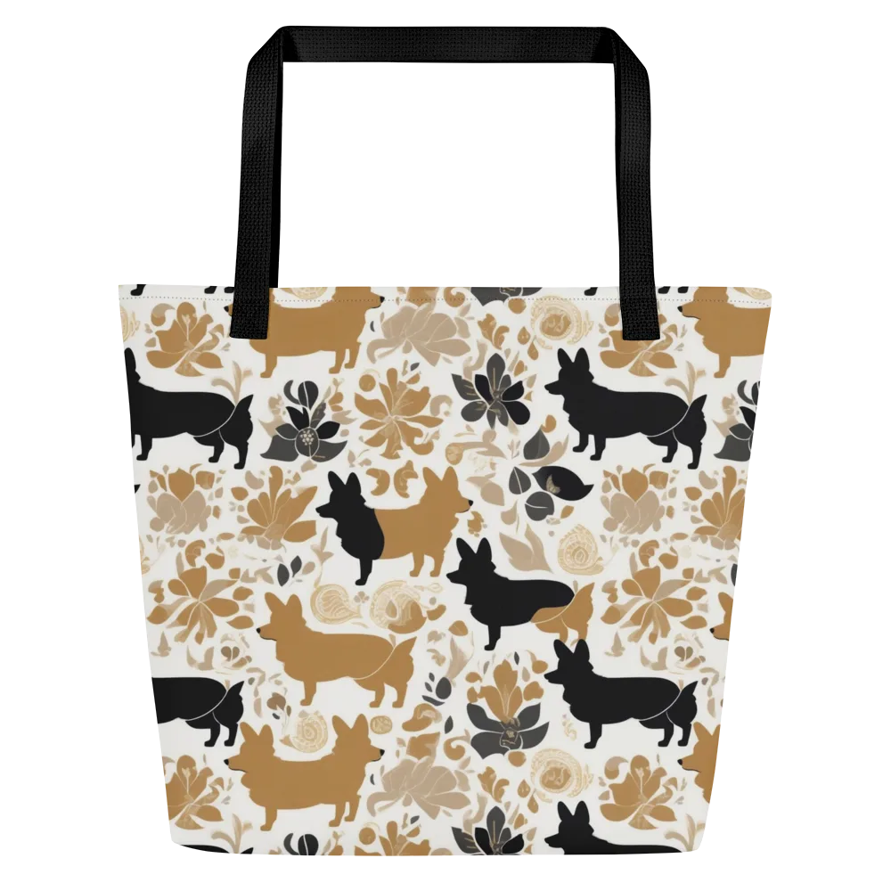 Canine Chinoiserie on Large Tote Bag W/ Pocket — Front