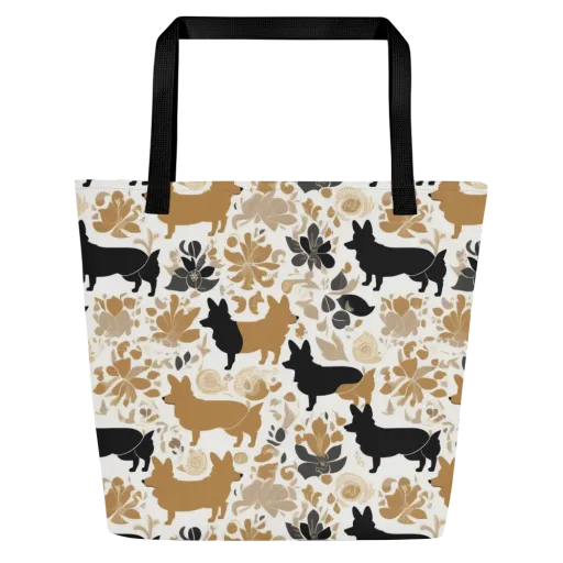 Canine Chinoiserie on a Large Tote Bag W/ Pocket
