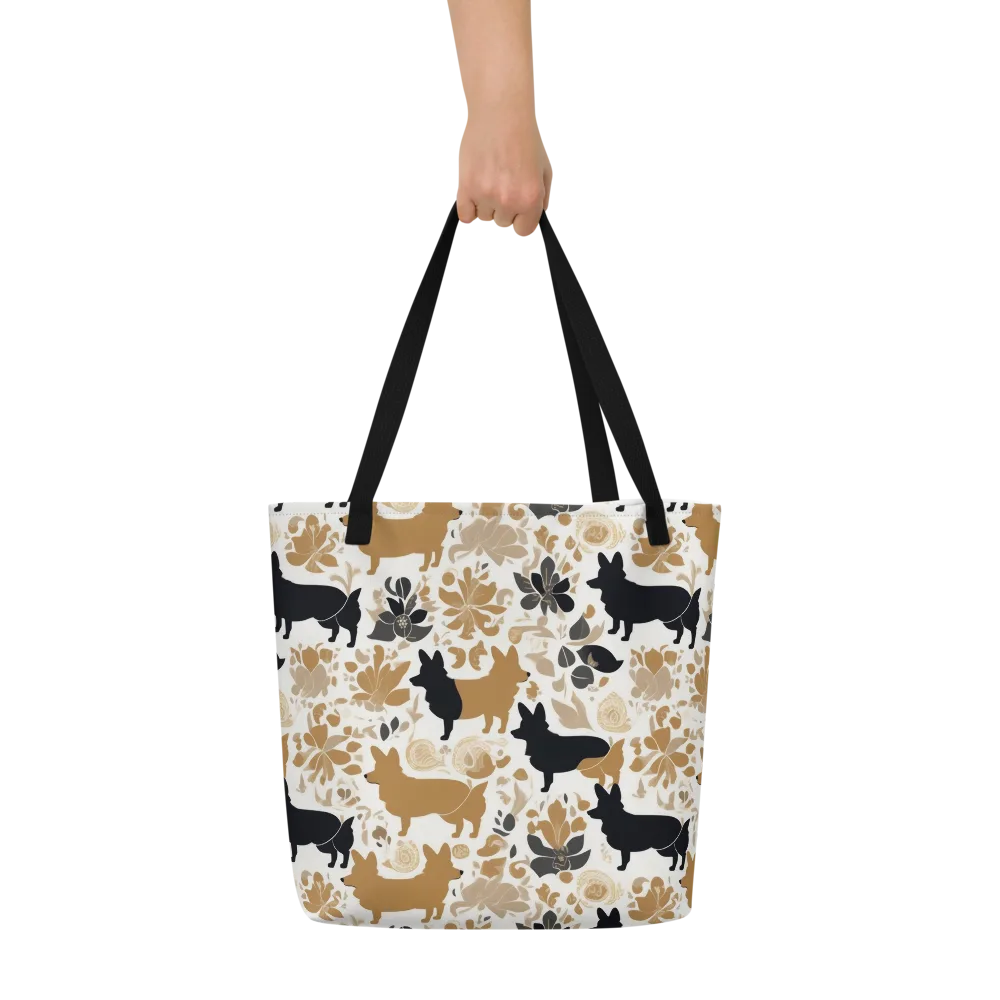 Canine Chinoiserie on Large Tote Bag W/ Pocket — Front