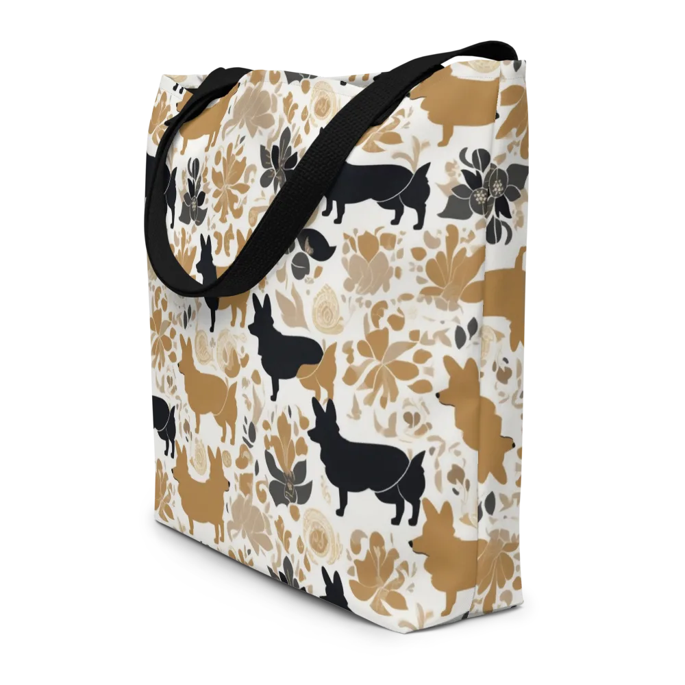 Canine Chinoiserie on Large Tote Bag W/ Pocket — Front
