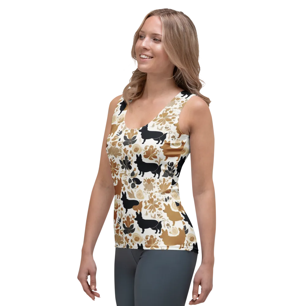 Canine Chinoiserie on Women's Tank Top — Left Front