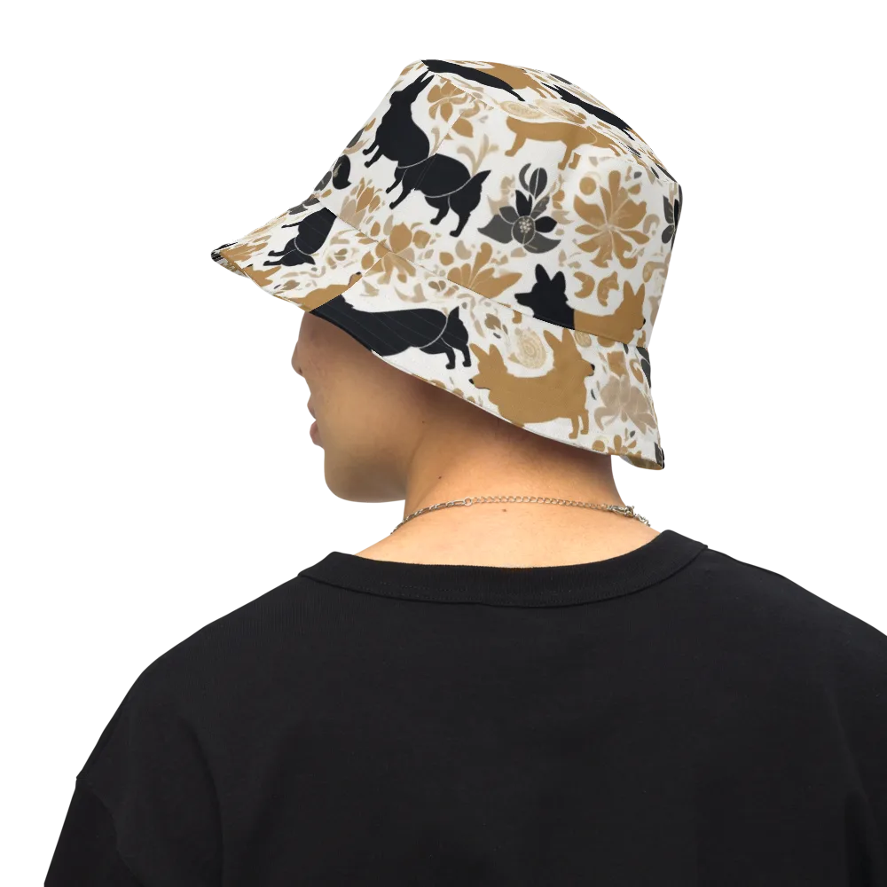 Canine Chinoiserie on Reversible Bucket Hat — Back Inside