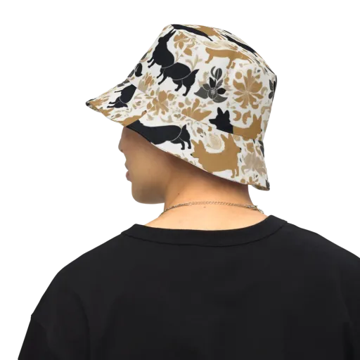 Canine Chinoiserie on a Reversible Bucket Hat