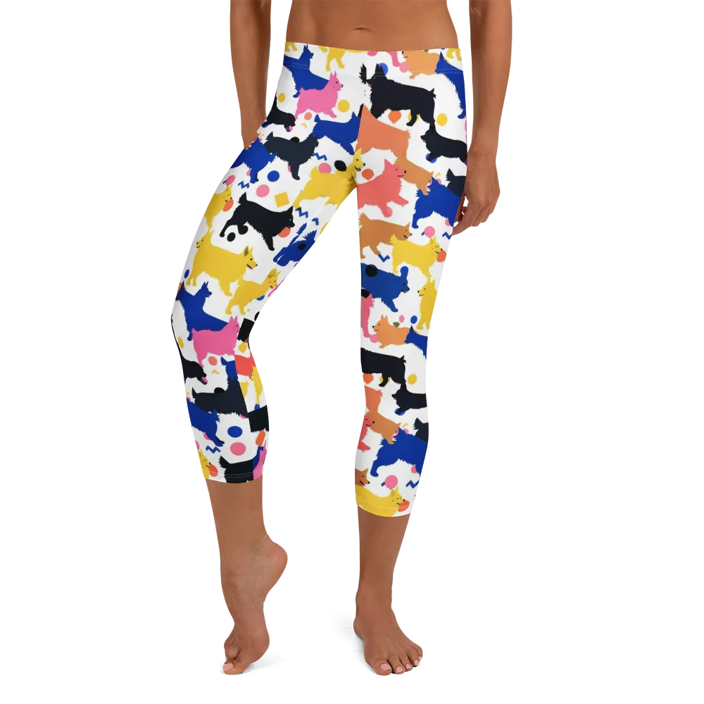 Neon Dog Parade on Capri Leggings — Front