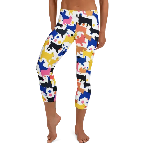 Neon Dog Parade on a Capri Leggings