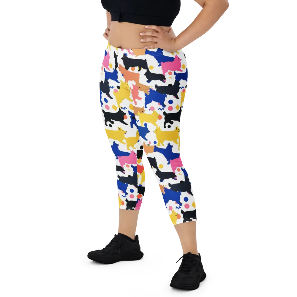 Neon Dog Parade on Capri Leggings — Front