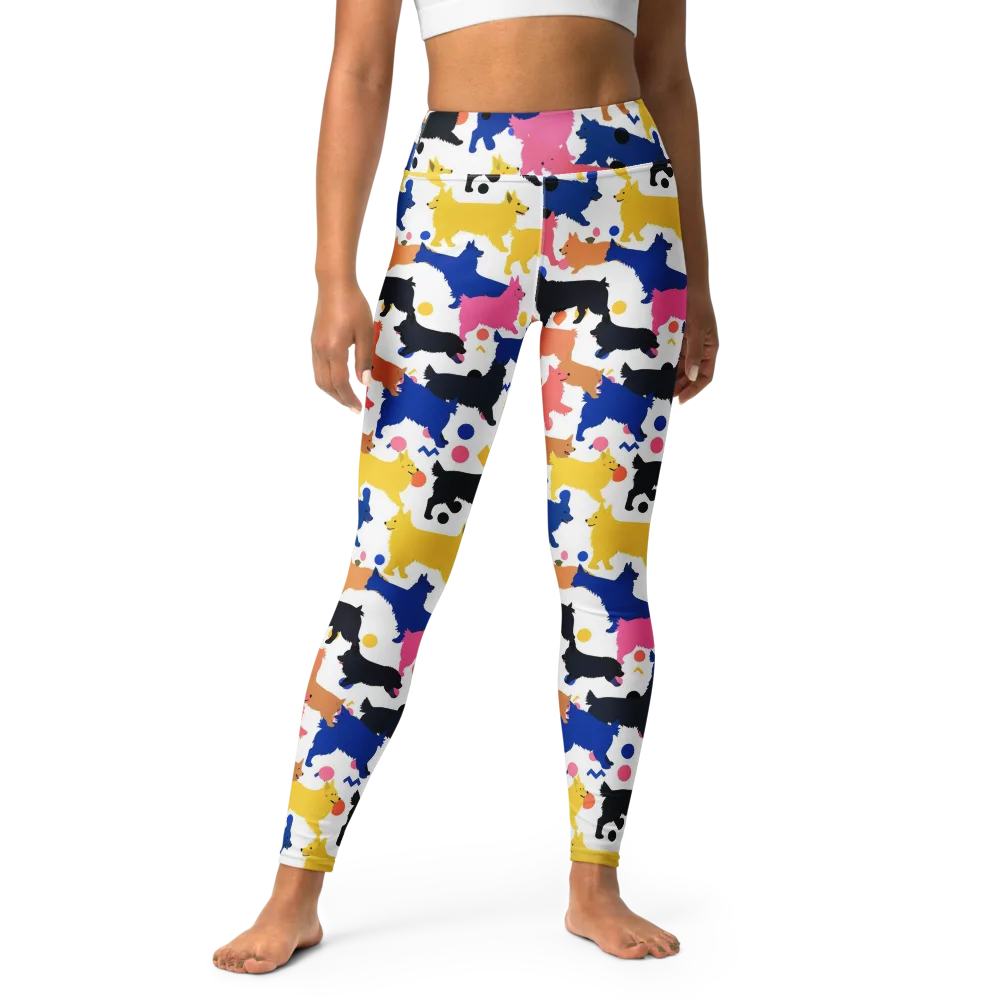Neon Dog Parade on Yoga Leggings — Front