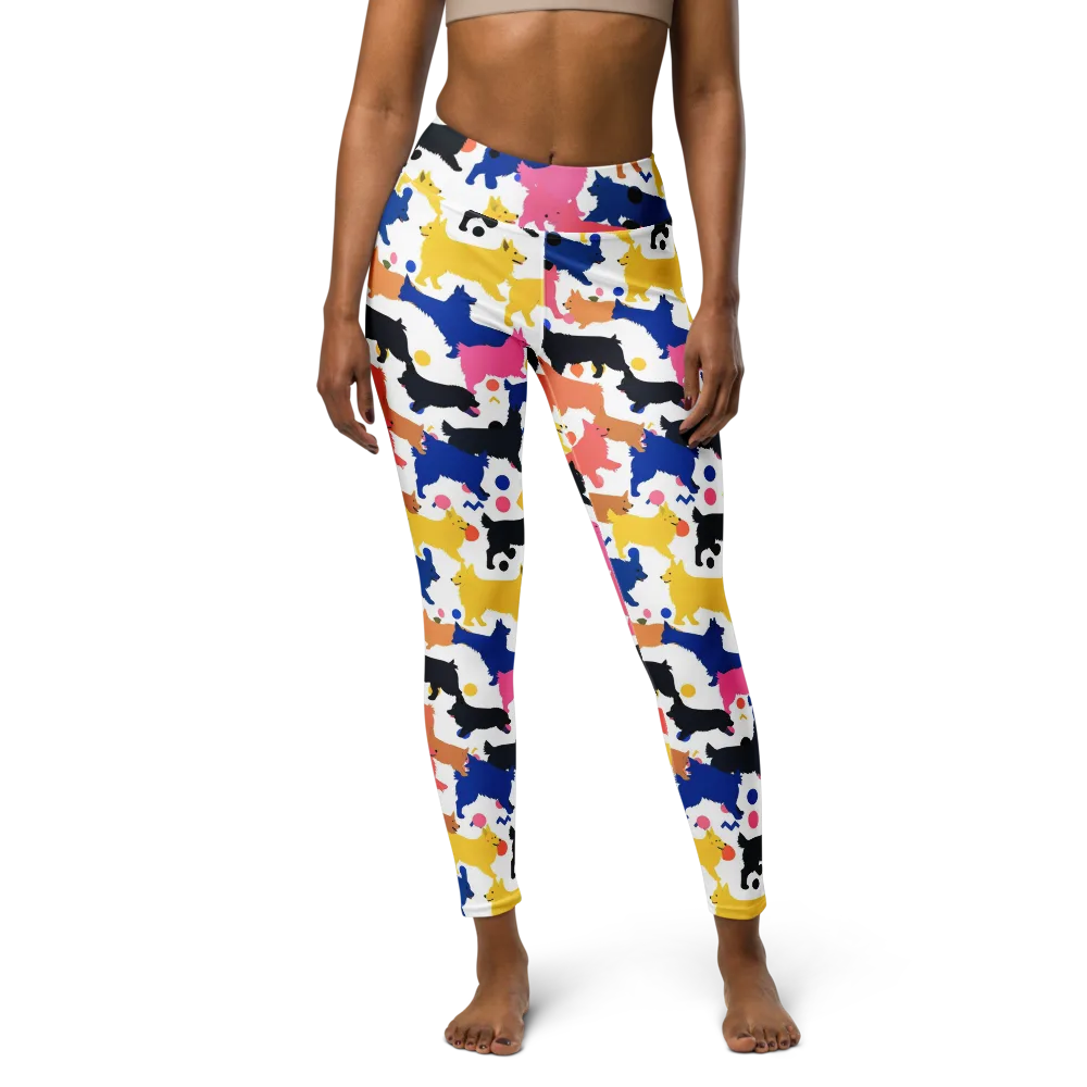 Neon Dog Parade on Yoga Leggings — Front