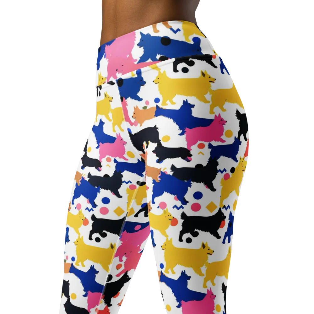 Neon Dog Parade on Yoga Leggings — Left Front