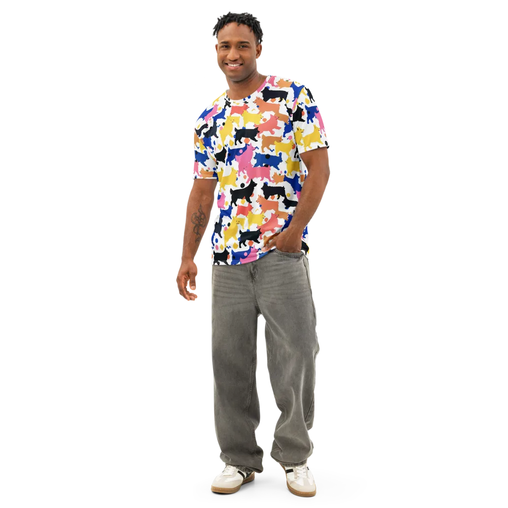 Neon Dog Parade on Men's Cotton Crew Neck T-Shirt — Front