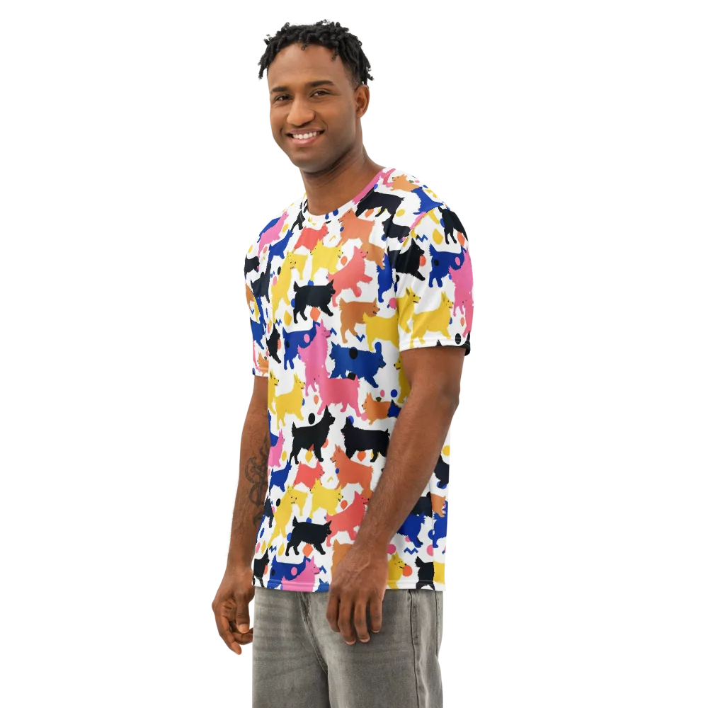 Neon Dog Parade on Men's Cotton Crew Neck T-Shirt — Left Front