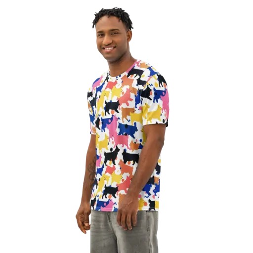 Neon Dog Parade on a Men's Cotton Crew Neck T-Shirt