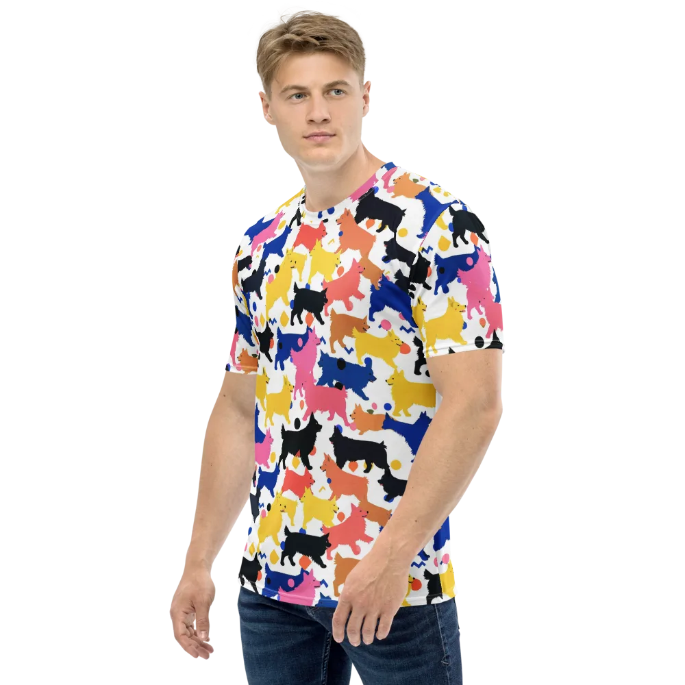 Neon Dog Parade on Men's Crew Neck T-Shirt — Left