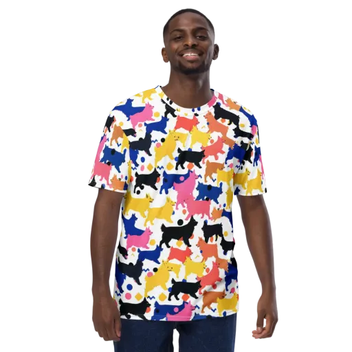 Neon Dog Parade on a Men's Crew Neck T-Shirt