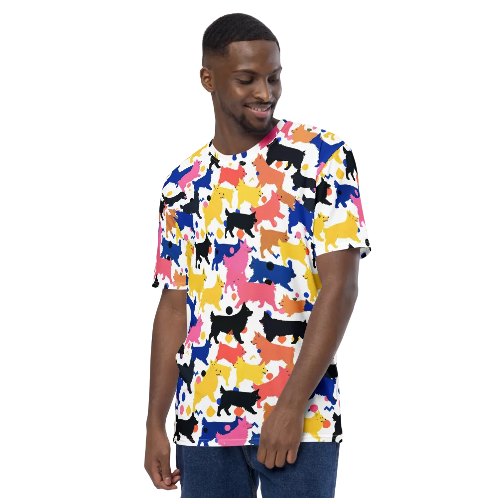 Neon Dog Parade on Men's Crew Neck T-Shirt — Left