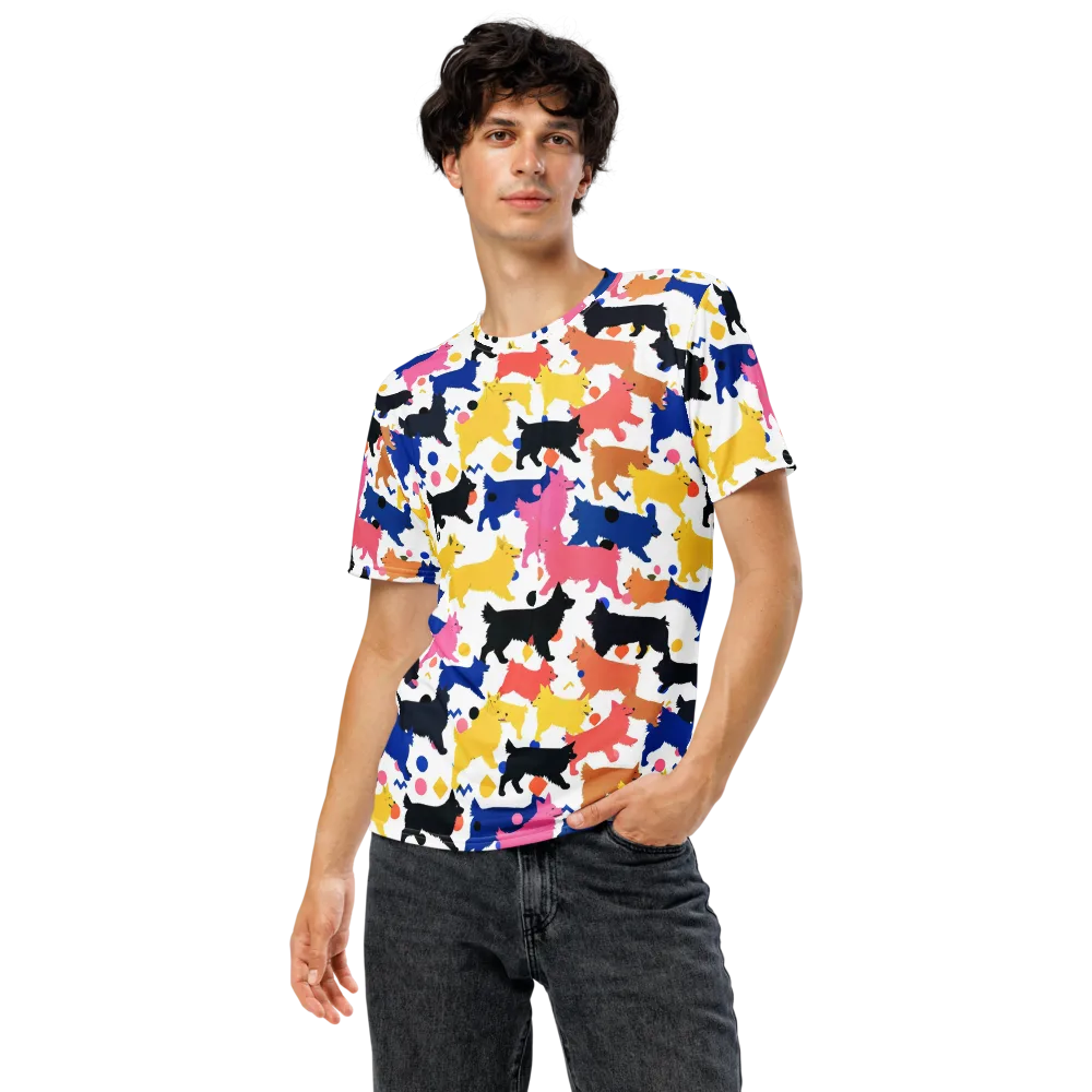 Neon Dog Parade on Men's Crew Neck T-Shirt — Front