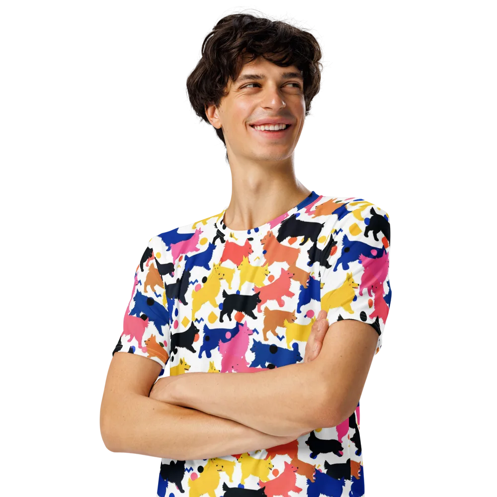 Neon Dog Parade on Men's Crew Neck T-Shirt — Left Front