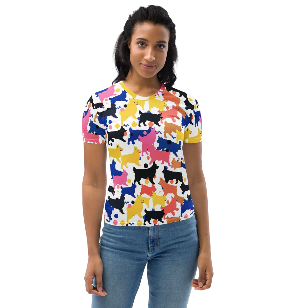 Neon Dog Parade on Women's Crew Neck T-Shirt — Front