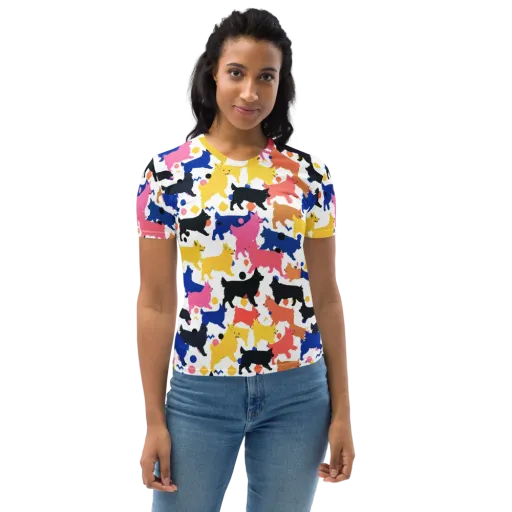 Neon Dog Parade on a Women's Crew Neck T-Shirt