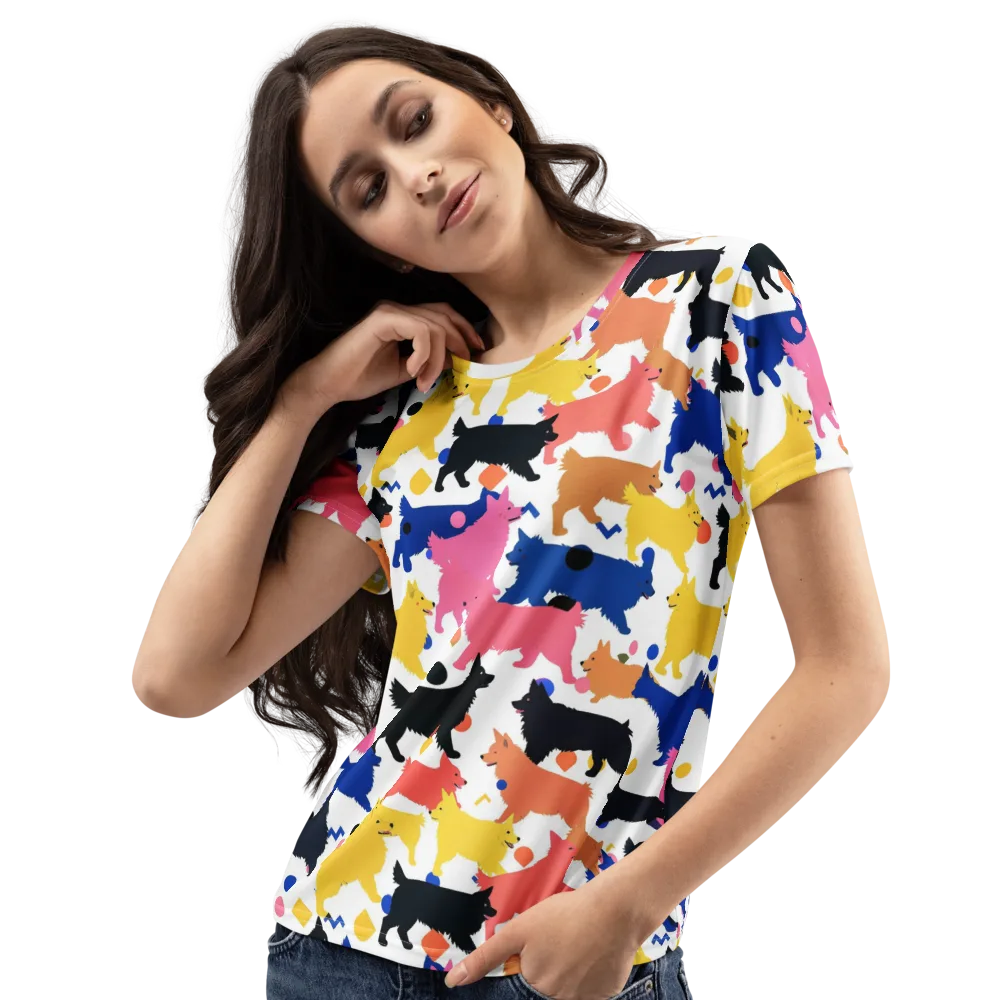 Neon Dog Parade on Women's Crew Neck T-Shirt — Left Front
