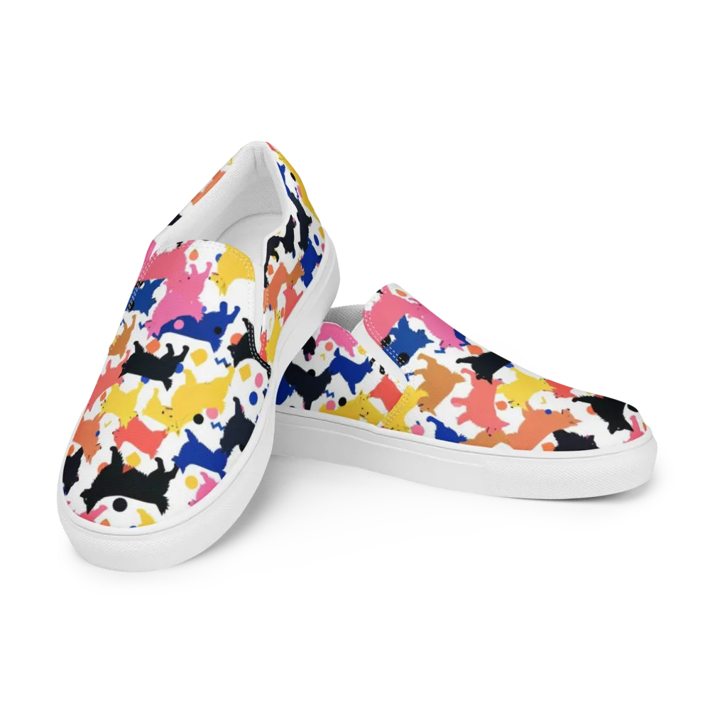 Neon Dog Parade on Men's Slip-On Canvas Shoes — Left Front
