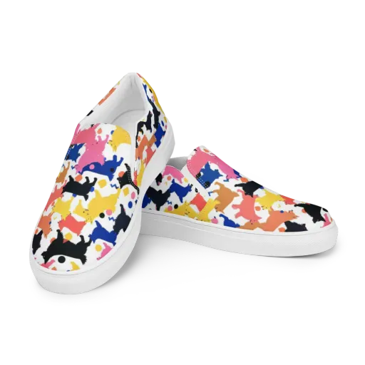 Neon Dog Parade on a Men's Slip-On Canvas Shoes