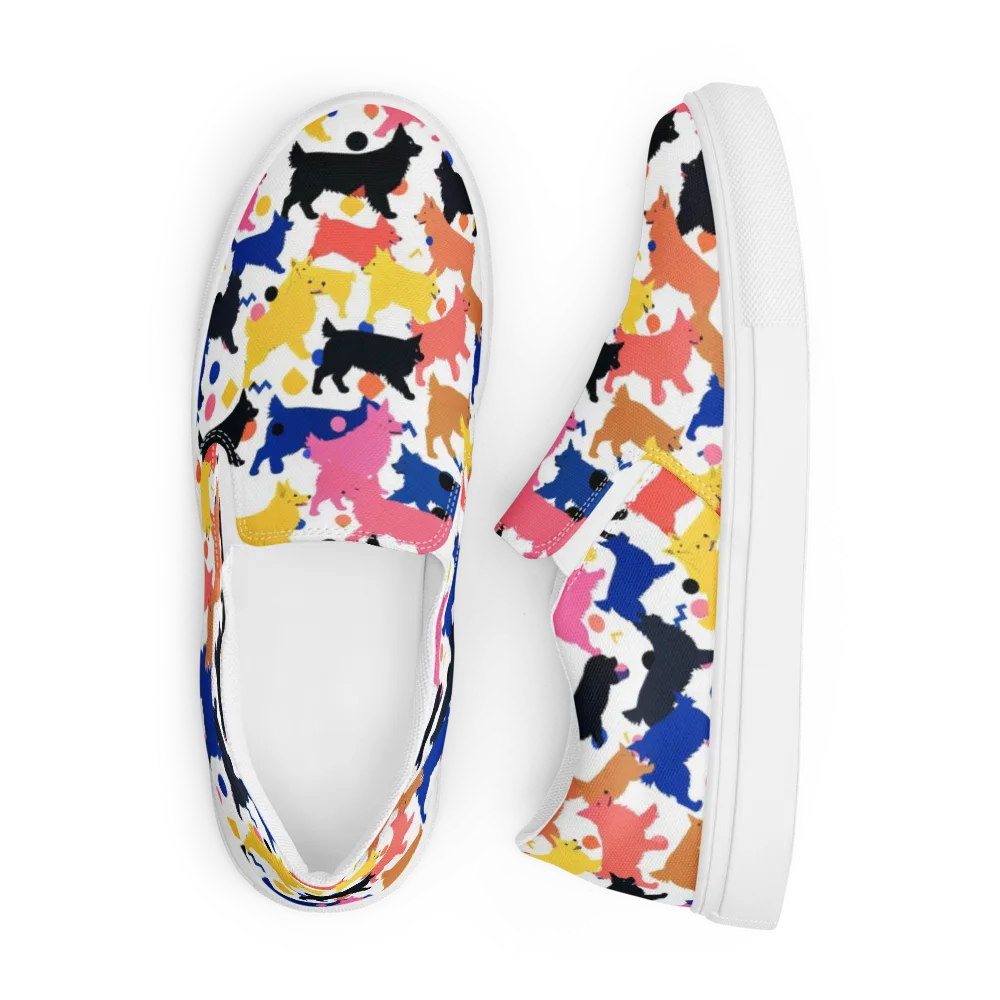 Neon Dog Parade on Men's Slip-On Canvas Shoes — Front