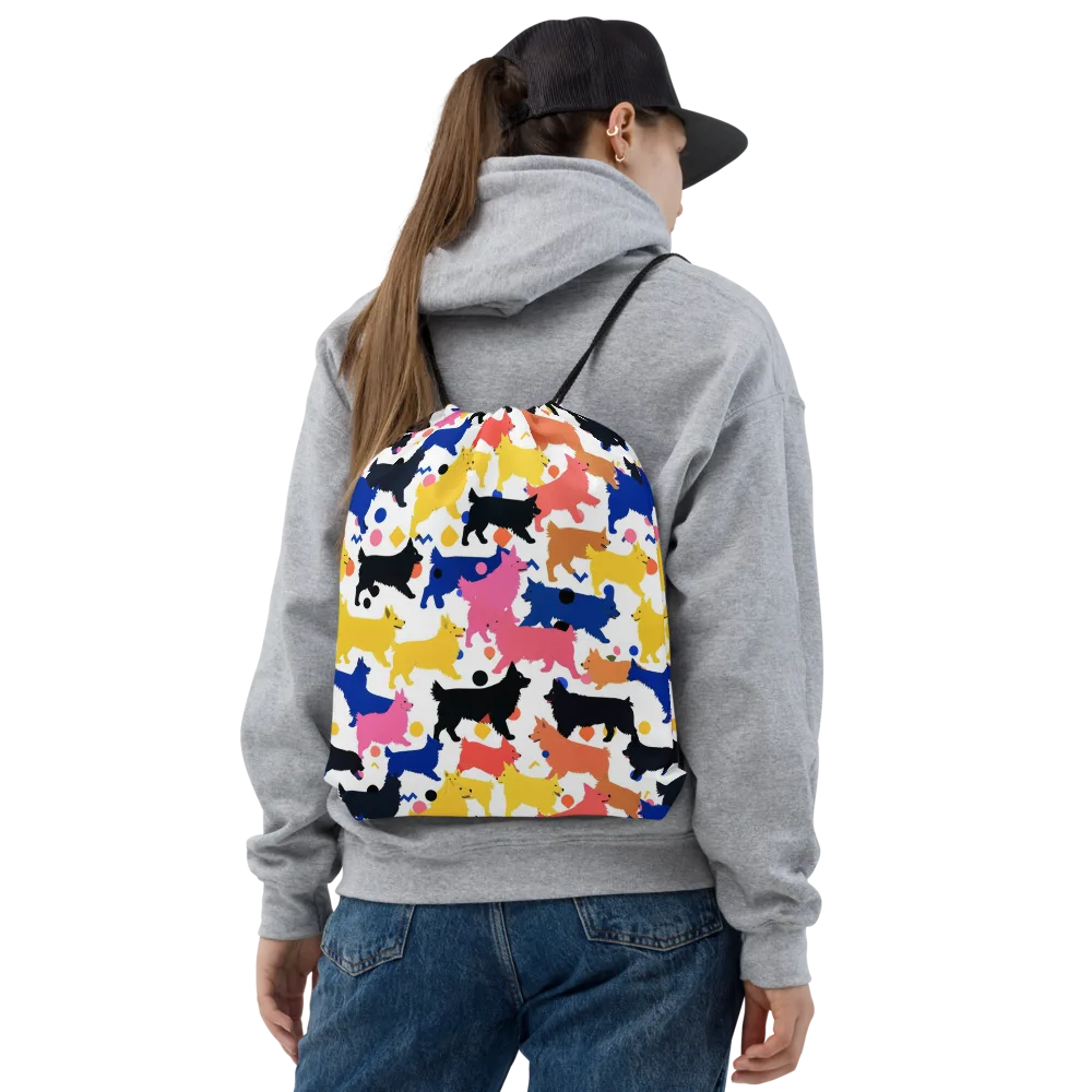 Neon Dog Parade on Drawstring Bag — Front