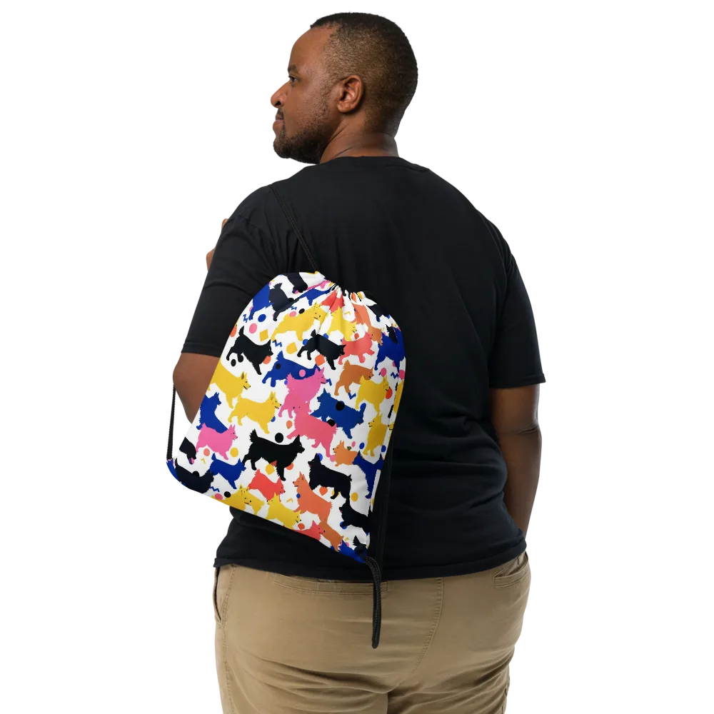 Neon Dog Parade on Drawstring Bag — Front