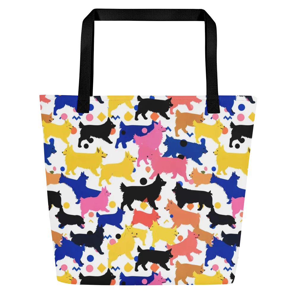 Neon Dog Parade on Large Tote Bag W/ Pocket — Front