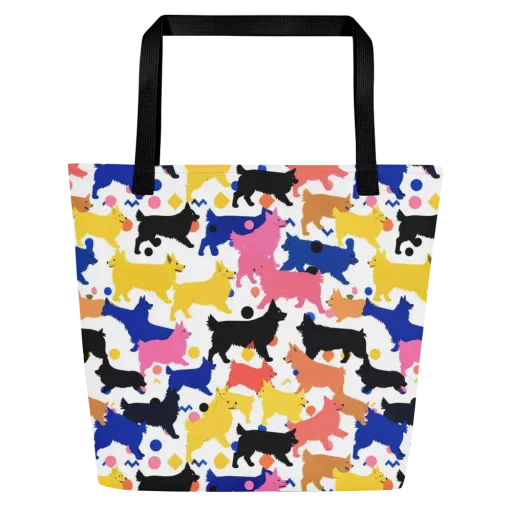 Neon Dog Parade on a Large Tote Bag W/ Pocket
