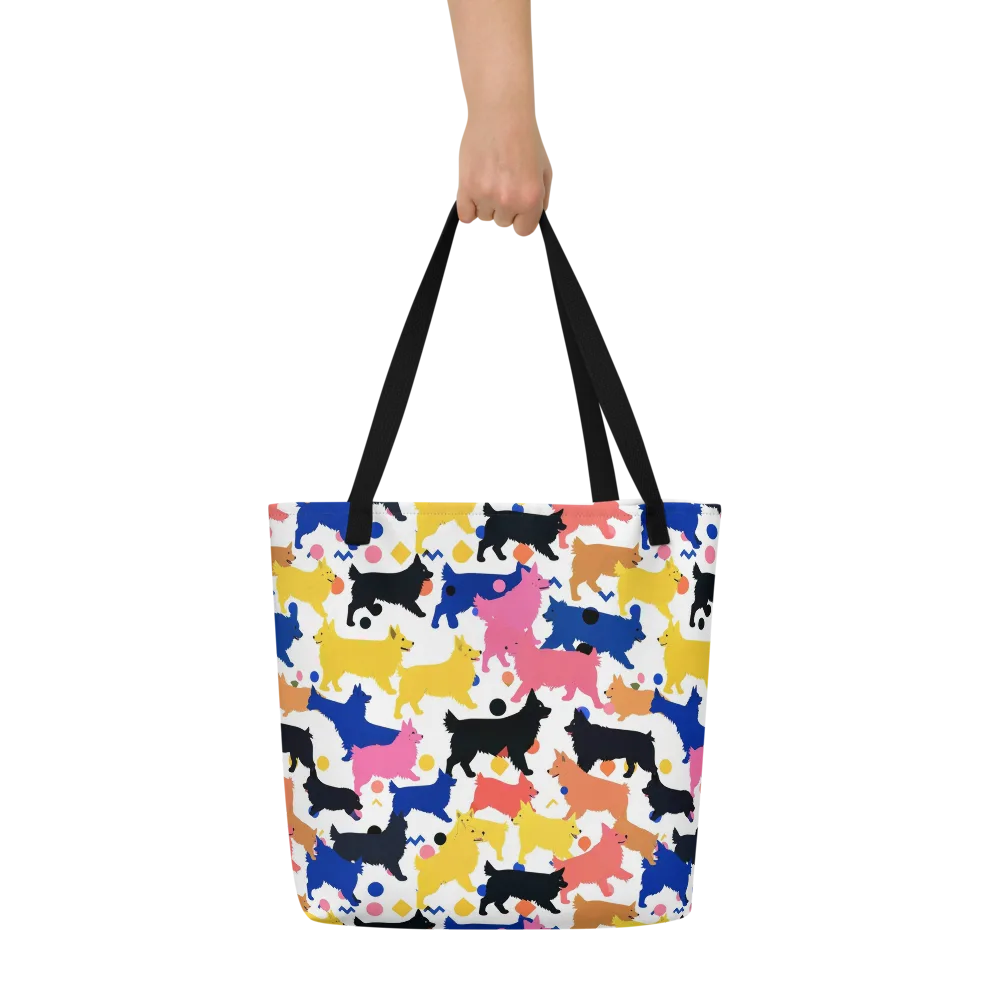 Neon Dog Parade on Large Tote Bag W/ Pocket — Front