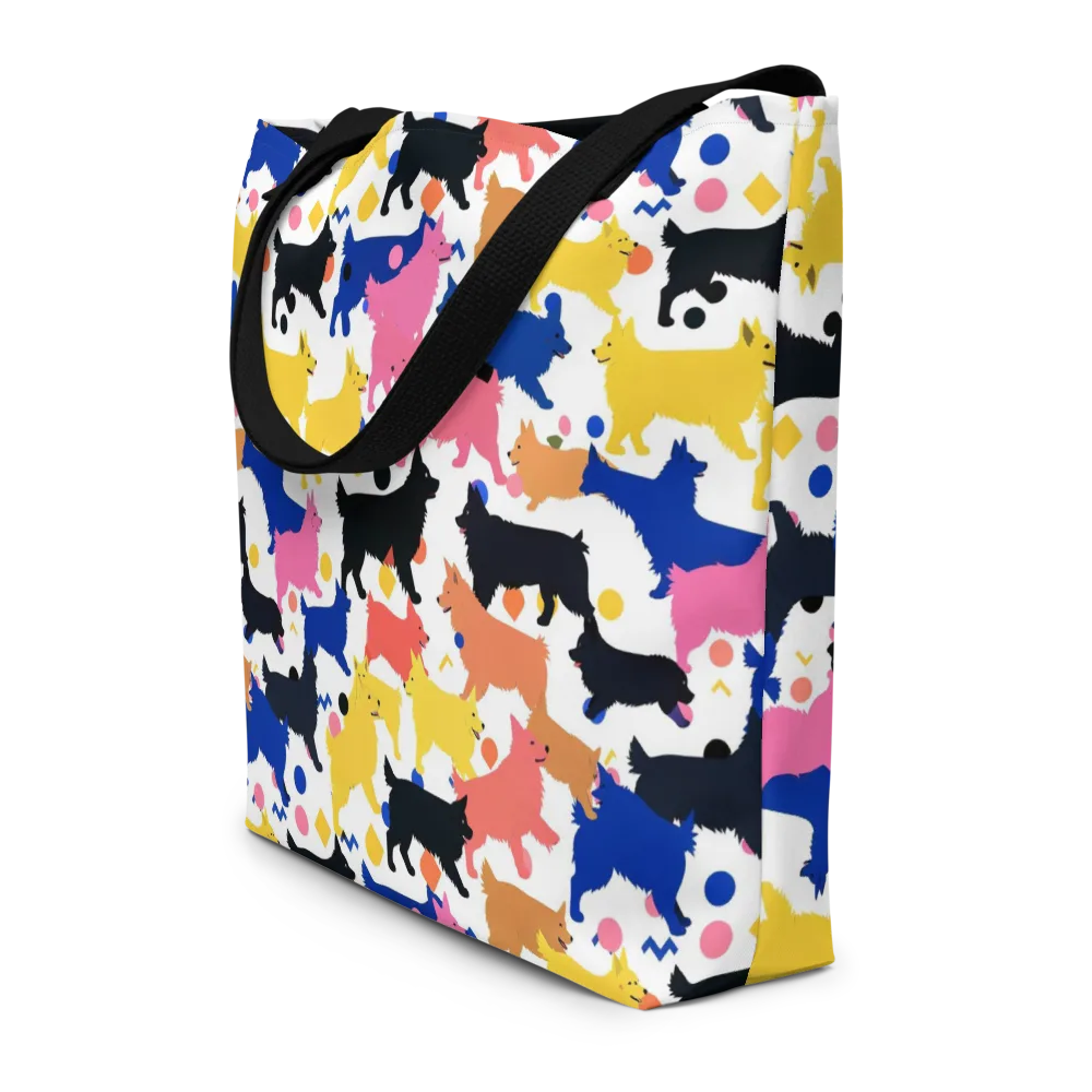 Neon Dog Parade on Large Tote Bag W/ Pocket — Front