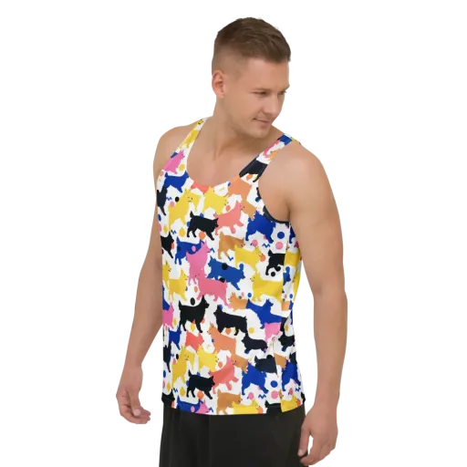 Neon Dog Parade on a Men's Tank Top