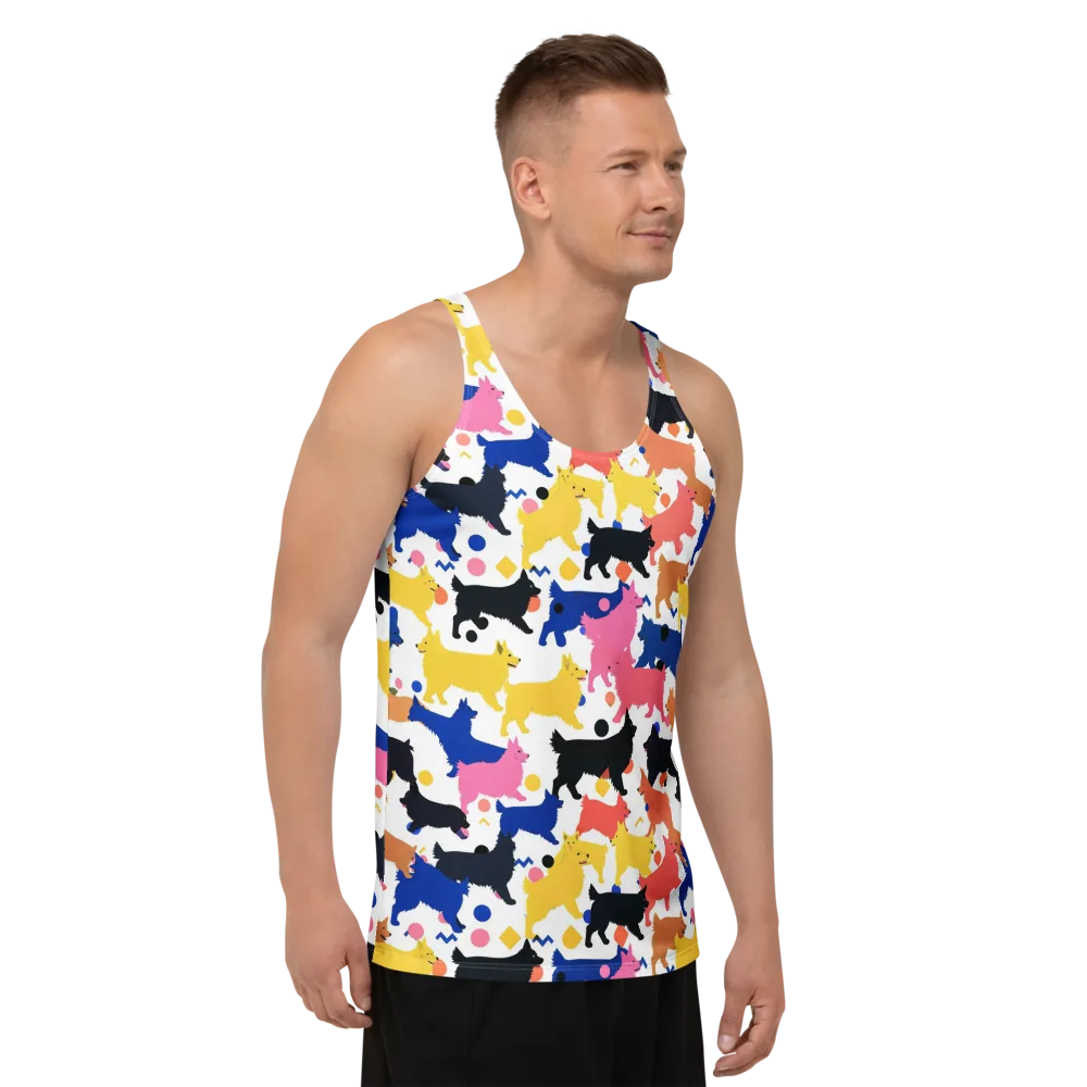 Neon Dog Parade on Men's Tank Top — Right Front