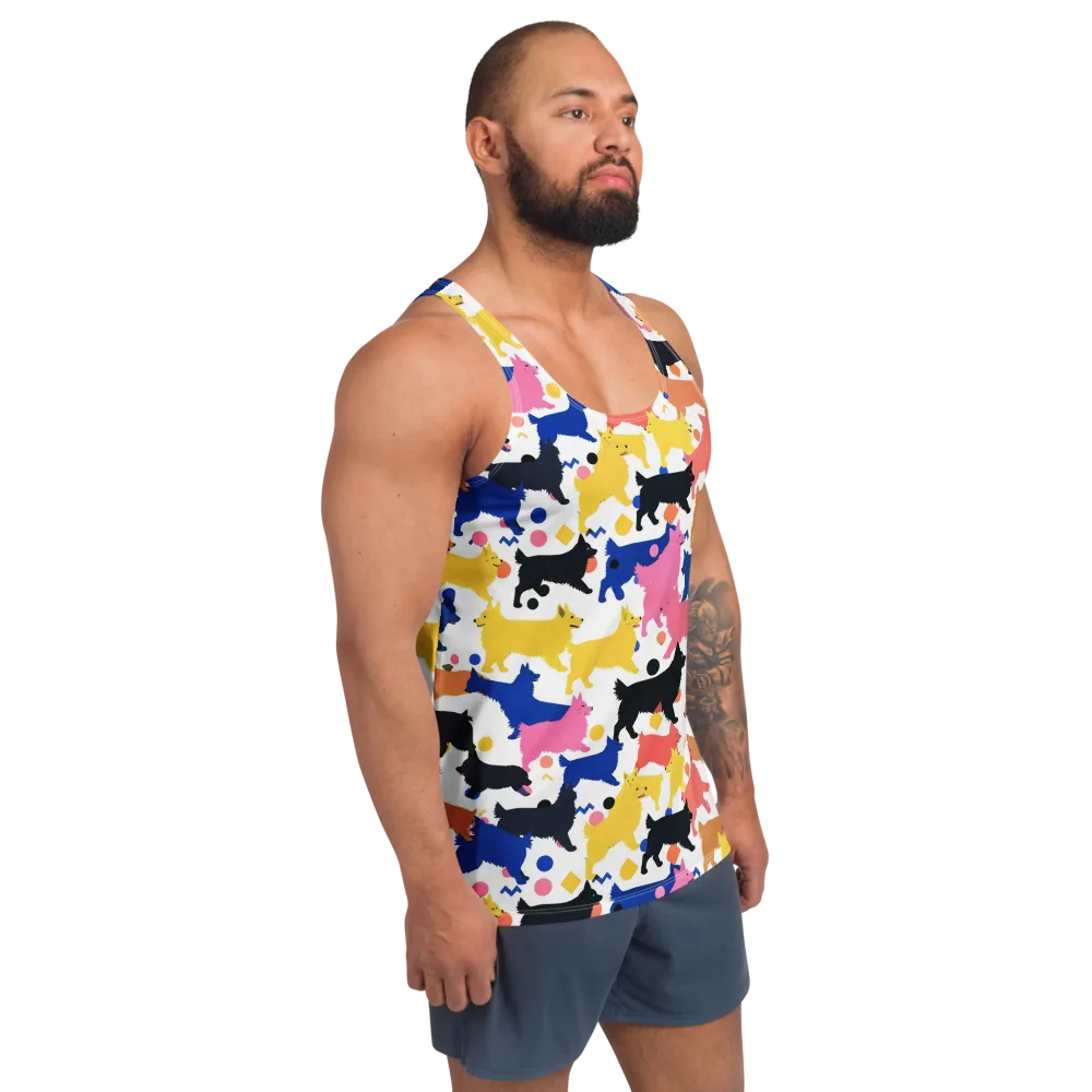 Neon Dog Parade on Men's Tank Top — Right Front