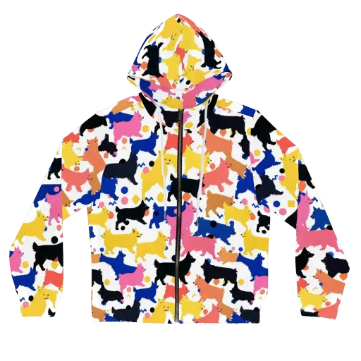 Neon Dog Parade on Women's Full-Zip Hoodie