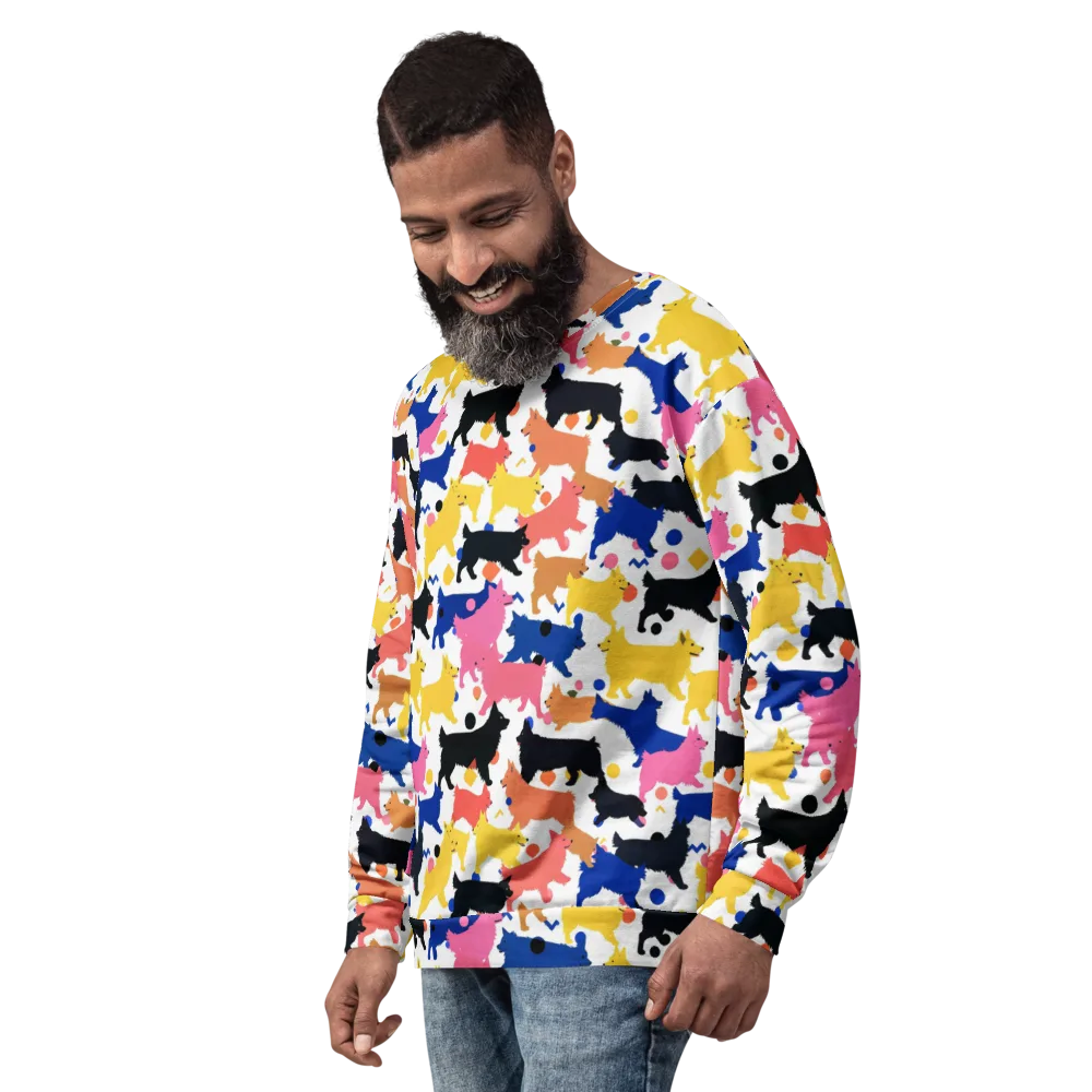 Neon Dog Parade on Sweatshirt — Left Front
