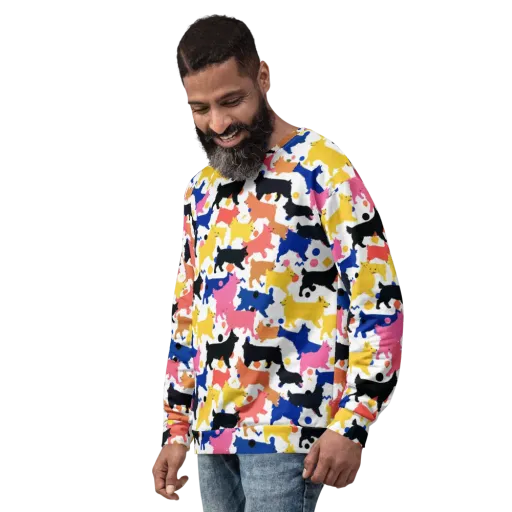 Neon Dog Parade on a Sweatshirt