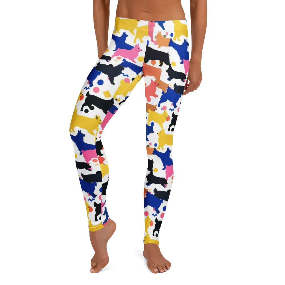 Neon Dog Parade on Leggings — Front