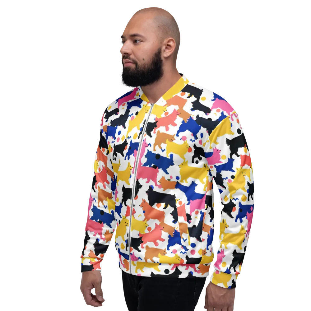 Neon Dog Parade on Bomber Jacket — Left