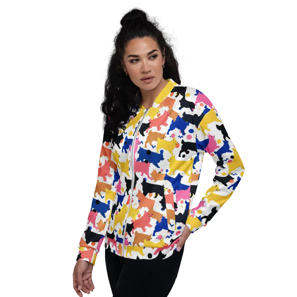 Neon Dog Parade on Bomber Jacket — Left