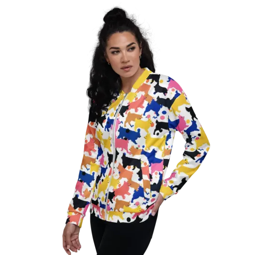 Neon Dog Parade on a Bomber Jacket