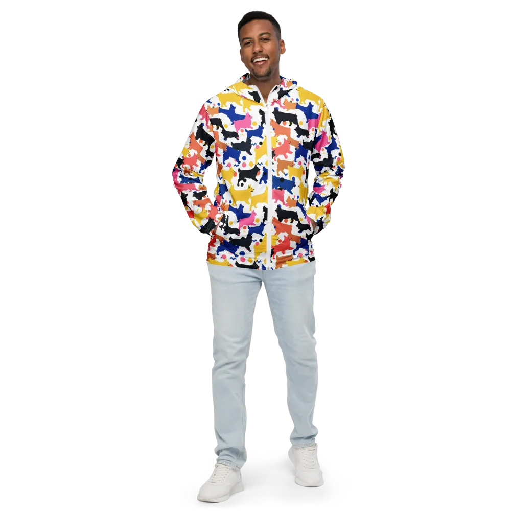 Neon Dog Parade on Men's Windbreaker — Front