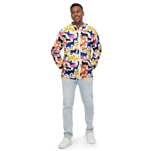 Neon Dog Parade on a Men's Windbreaker