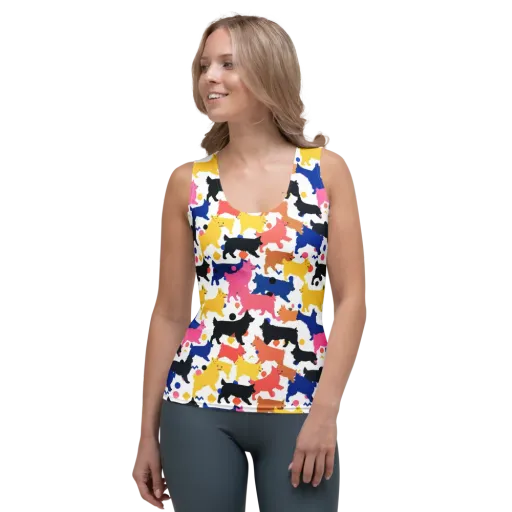Neon Dog Parade on a Women's Tank Top