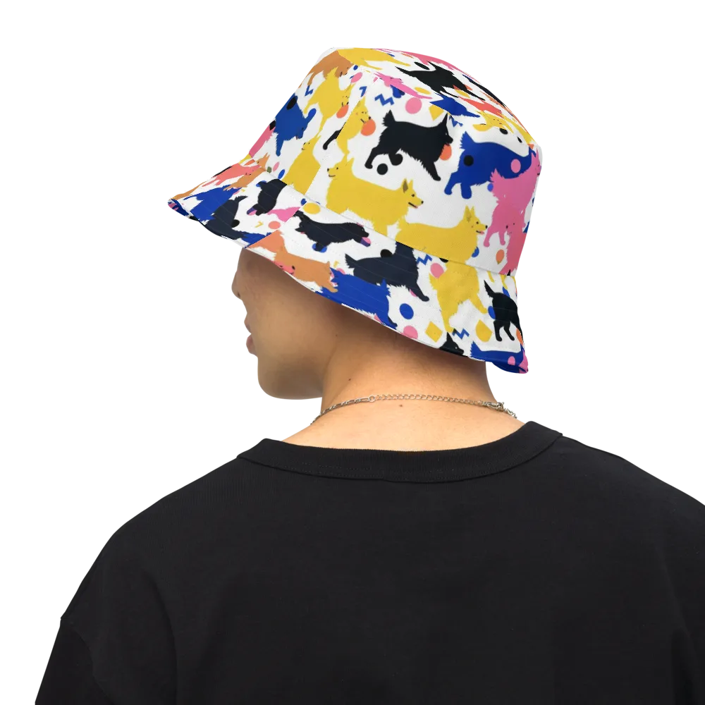 Neon Dog Parade on Reversible Bucket Hat — Back Inside