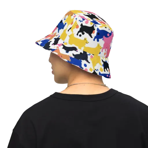 Neon Dog Parade on a Reversible Bucket Hat
