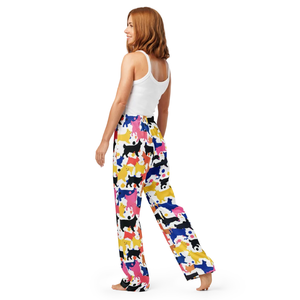 Neon Dog Parade on Women's Pajama Pants — Back