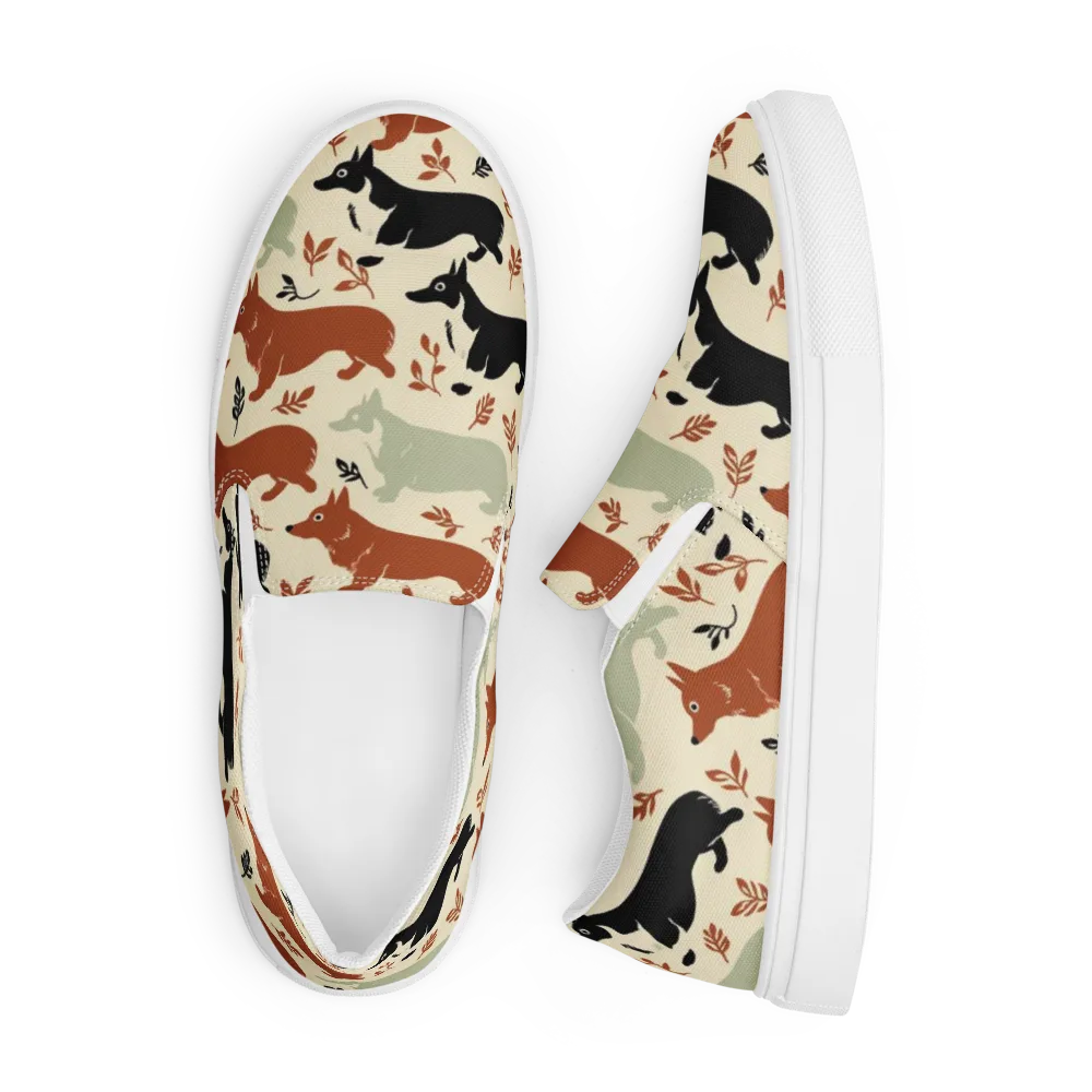 Cedar Canine on Men's Slip-On Canvas Shoes — Front